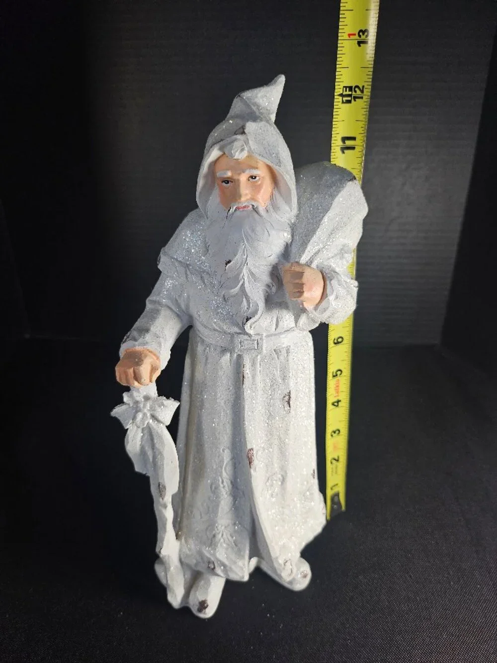White Glitter Rustic Santa Figurine 12